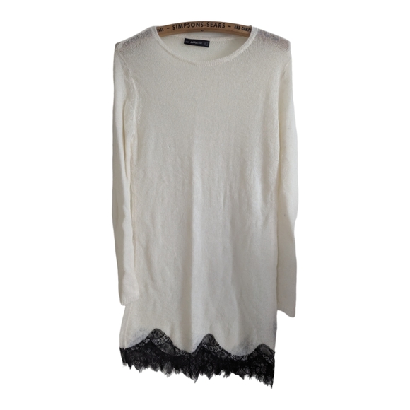 Zara Knit Sweater Dress with Lace Hem - Picture 2 of 2